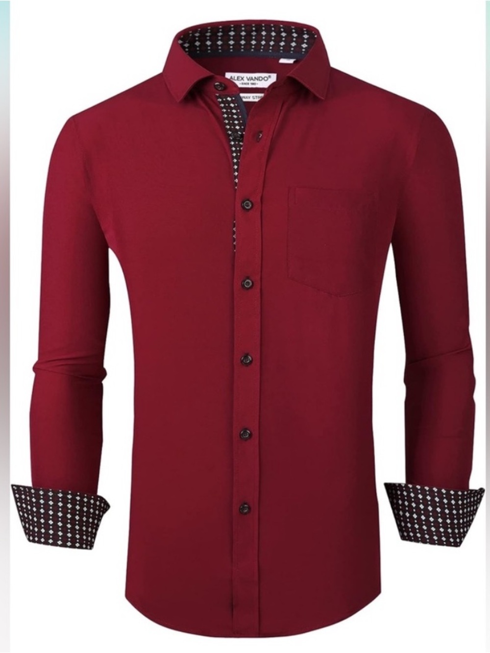 Alex Vando Dress Shirt Large Red Men's Button-Down Shirt Cotton Stretch Classic